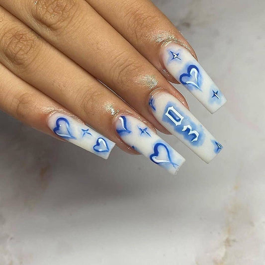 Angel Numbers Long Square Blue Astrology Press On Nails