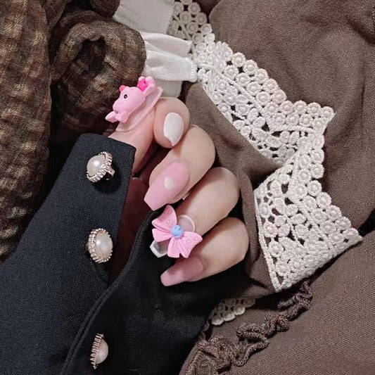 Kitschy Kim Short Coffin Pink Bow Press On Nails