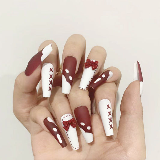 Long Adventure Long Coffin Red Bow Press On Nails