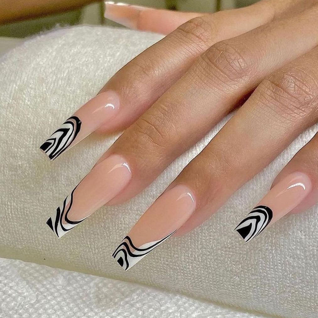 Roaming Zebra Long Square Beige Animal Pattern Press On Nails