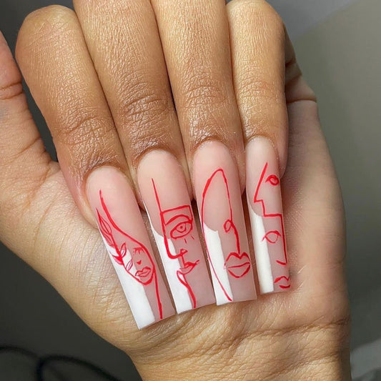 A New Idea Long Square Beige Cartoon Press On Nails