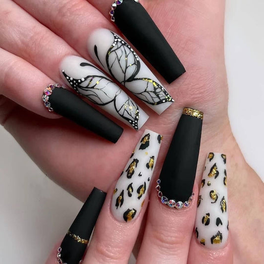 Jungle Run Long Square White Leopard Press On Nails