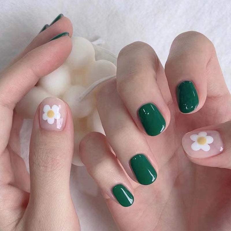 Bella Mia Short Square Green Floral St. Patrick's Day Press On Nails