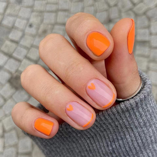 End Of Summer Short Square Orange Fall Press On Nails