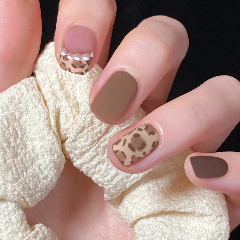 Big Meow Short Square Brown Leopard Press On Nails