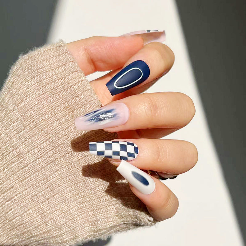 I Just Can't Choose Long Coffin Blue Bold Press On Nails