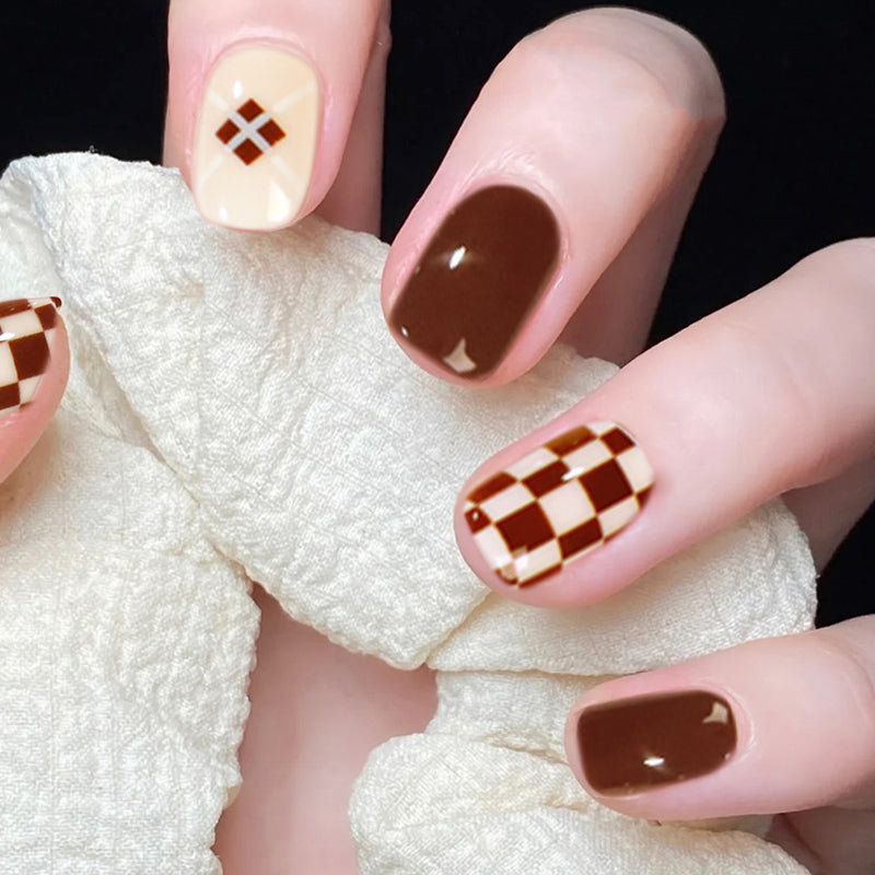 Start Me Up Short Square Brown Pattern Press On Nails