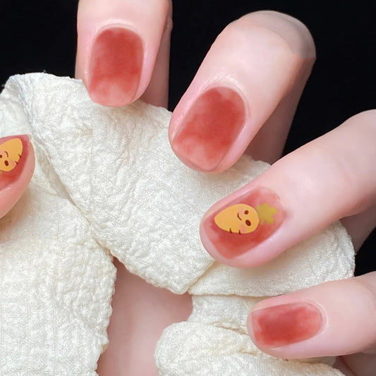 Crunchy Carrot Short Square Red Cartoon Press On Nails