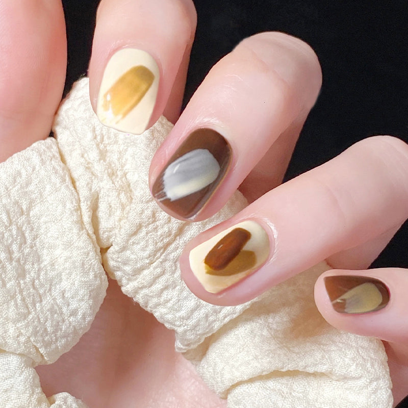 Once In A Lifetime Short Square Brown Cute Press On Nails