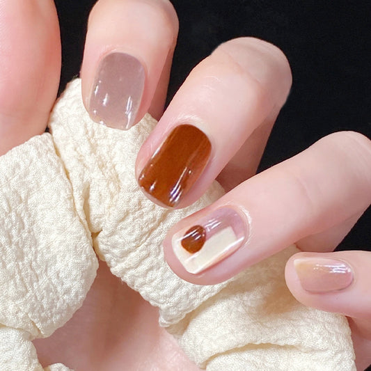 Mod 4 Me Short Square Brown Jelly Press On Nails