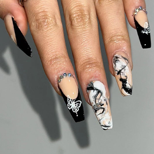 In Ya Face Long Coffin Black Bold Press On Nails