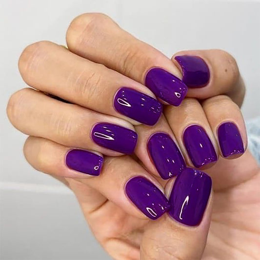 Royal Elegance Medium Square Deep Purple Glossy Finish Press-On Nail Set