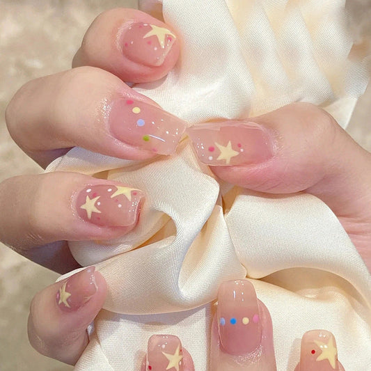 Superstar Medium Square Beige Jelly Press On Nails