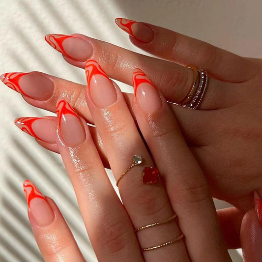 Hot Rod Long Almond Orange Everyday Press On Nails