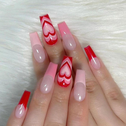 Love Trance Long Coffin Pink Cute Press On Nails