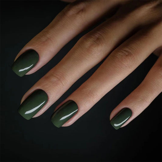 Forestry Long Square Green Glossy St. Patrick's Day Press On Nails