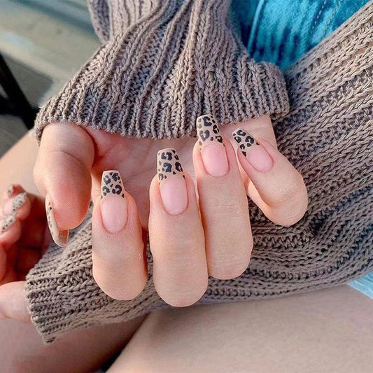 Pounce Long Coffin Brown Leopard Press On Nails