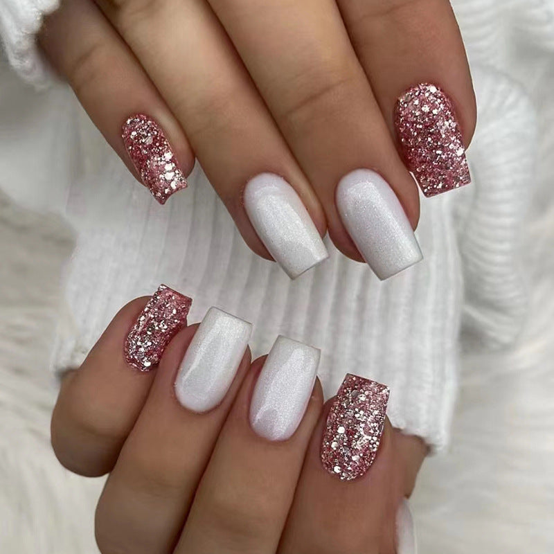 Keep It Cool Medium Square White Glitter Press On Nails