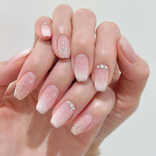 Pink Ombre Ballerina DIamond Long Coffin Pink Glitter Press On Nails