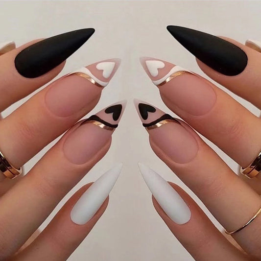 Luv It Long Almond Black Matte Press On Nails