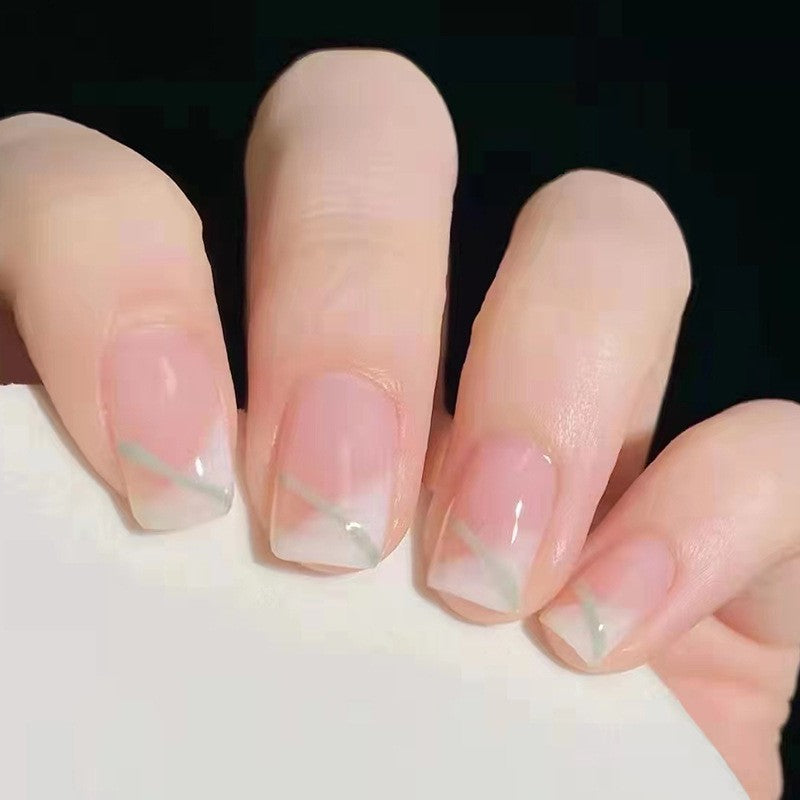 Geometric Grace Short Square Clear Press-on Nail Set with Pink Triangular Half Moons