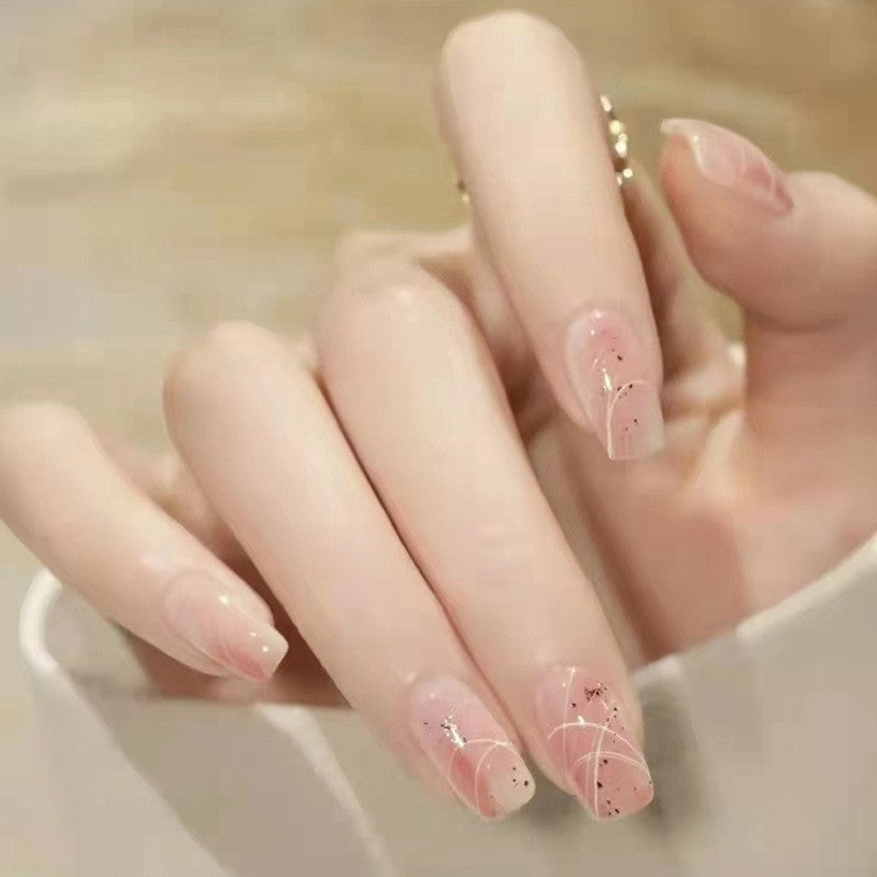 Whimsical Medium Coffin Baby Pink Press-On Nails with Delicate Dandelion Artwork