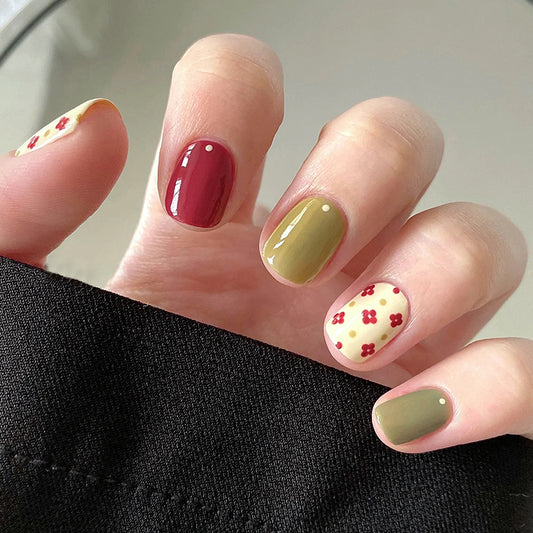 Autumn Harvest Short Squoval Multicolor Press On Nails with Floral Accents