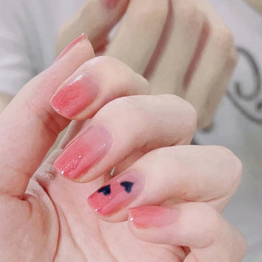 Cherry Blossom Medium Length Square Pink Gradient Nail Set with Delicate Floral Accents