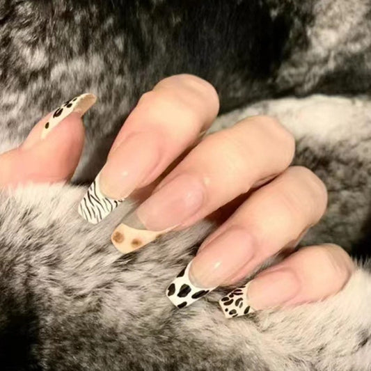 Animal Soul Long Coffin Beige Leopard Press On Nails