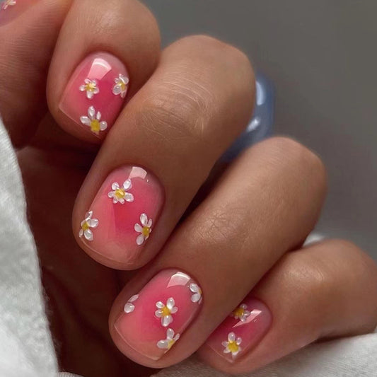 Treated Well Short Square Pink Floral Press On Nails