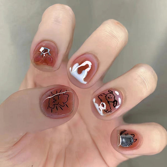 Just Doodling Around Short Squoval Red Jelly Press On Nails