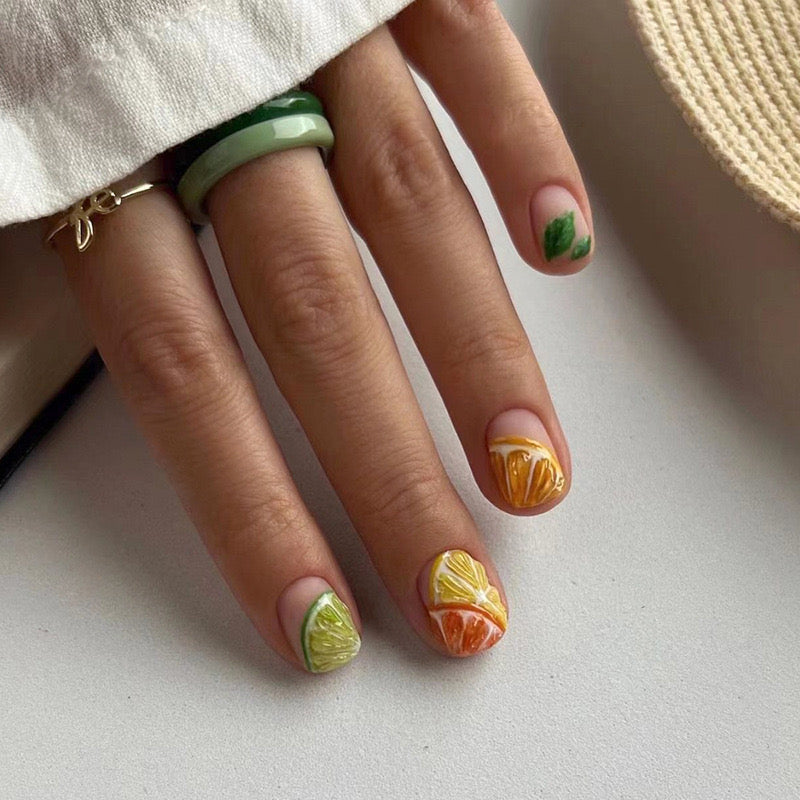 Really Lime You Short Squoval Multicolor Fruits Press On Nails