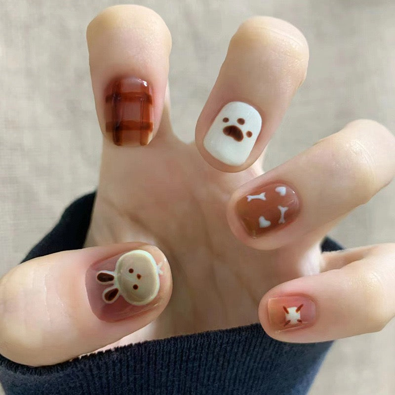 Bunny Paw Short Squoval Brown Cute Press On Nails