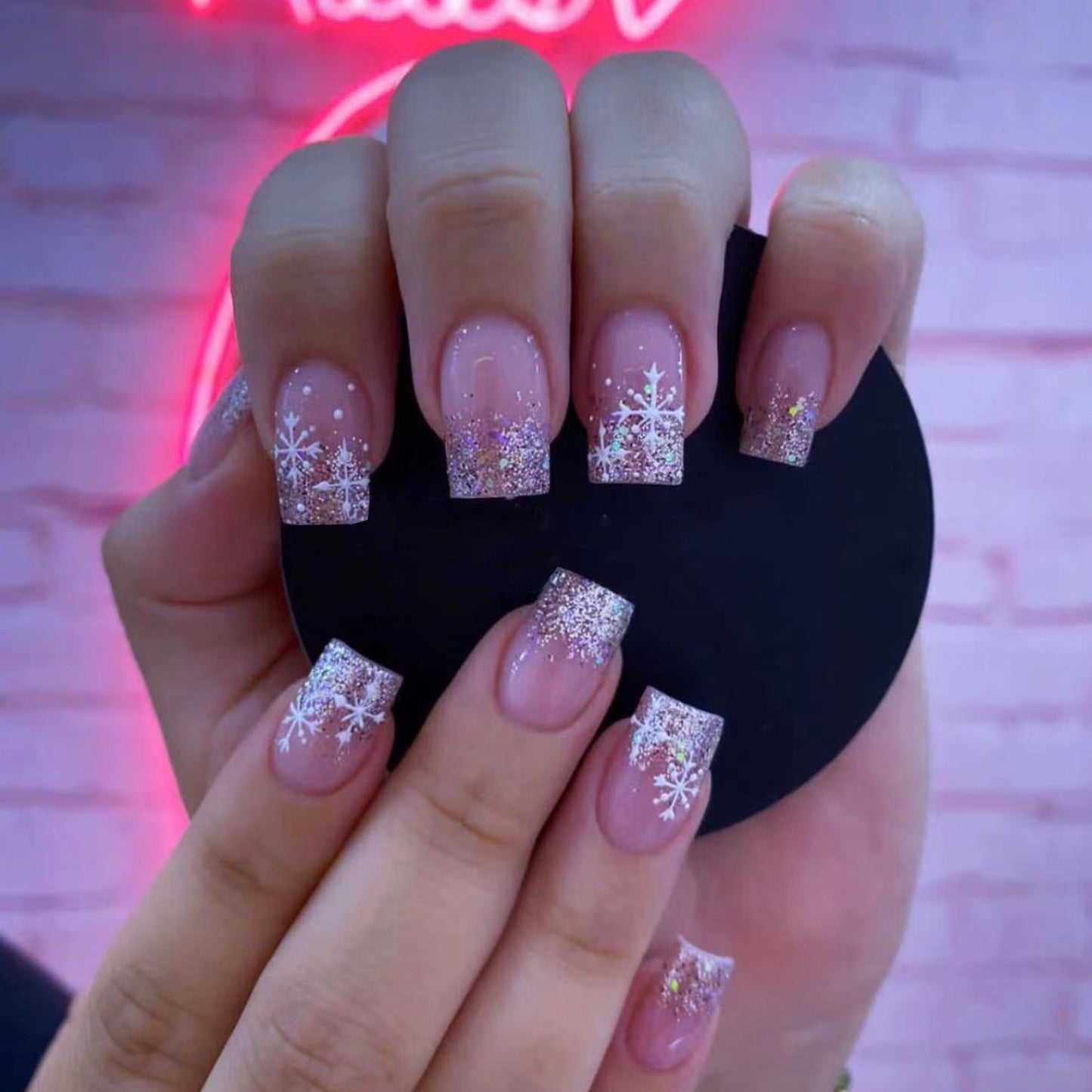 The Snow Ball Medium Square Pink Winter Press On Nails