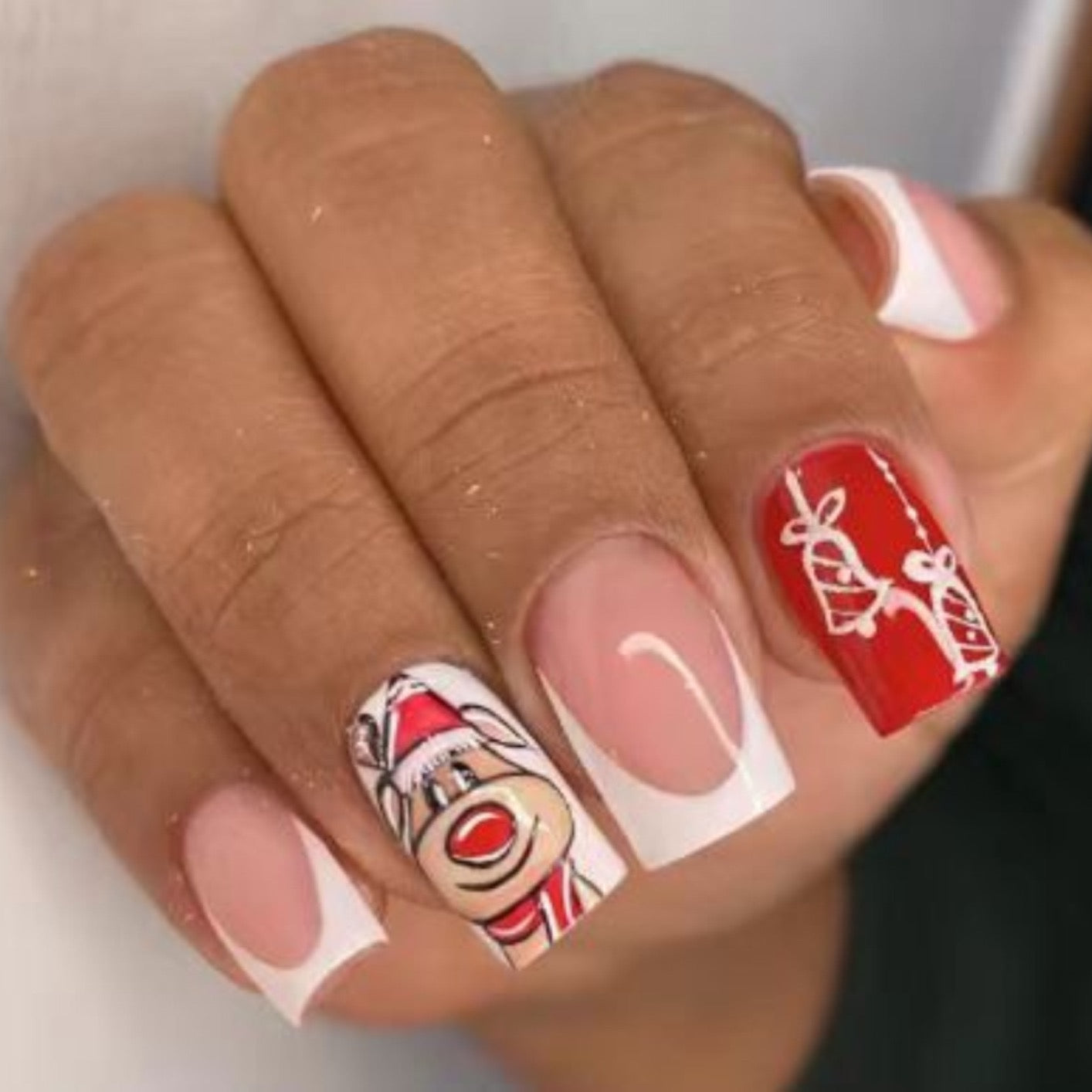 Christmas Dog Medium Square Red Holiday Press On Nails