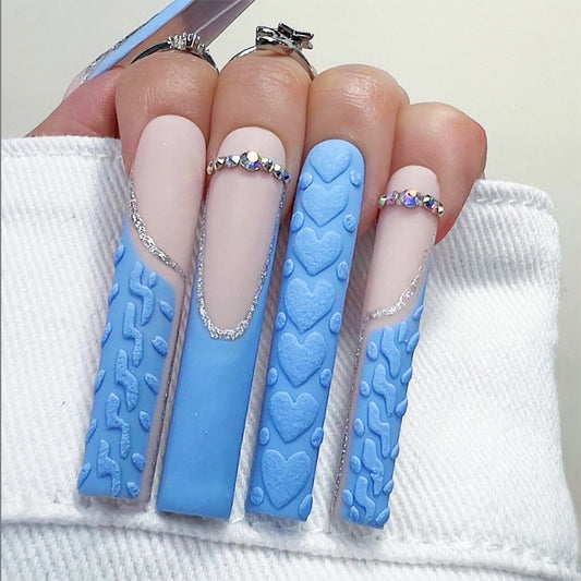 Make A Statement Long Square Blue Bold Press On Nails