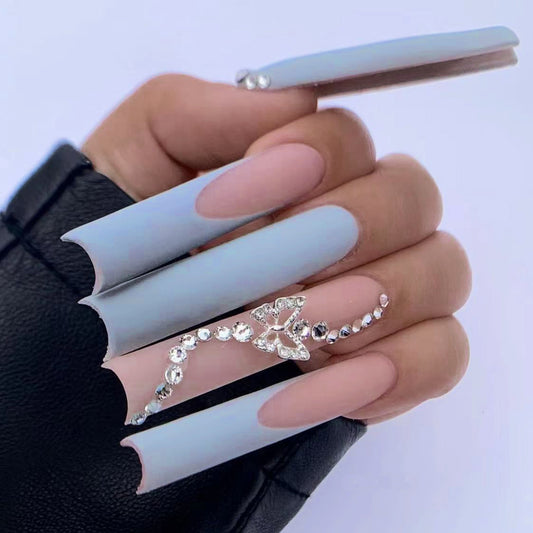 Prefer To Slay Long Square Blue Studded Press On Nails