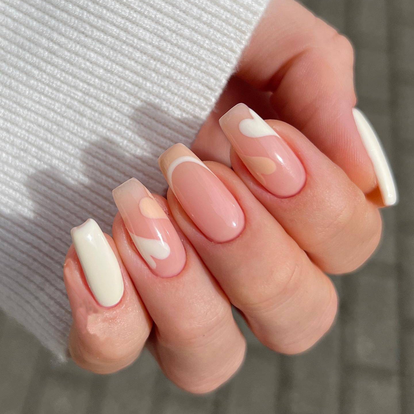 Let's Grab Coffee Medium Coffin Beige Cute Press On Nails