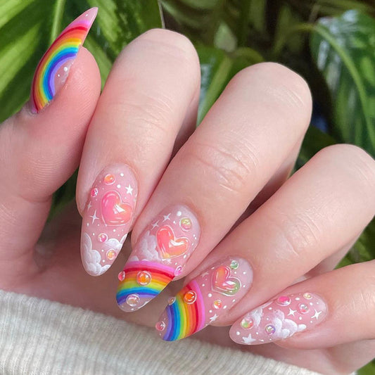 Love All Around Medium Almond Multicolor Rainbow Press On Nails