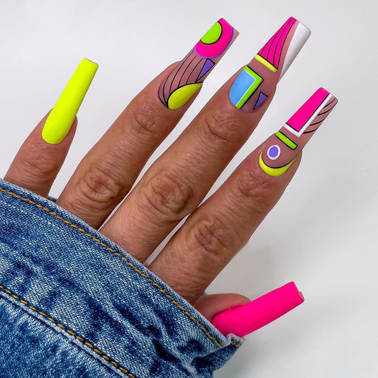 A Little Inspo Long Coffin Multicolor Abstract Press On Nails