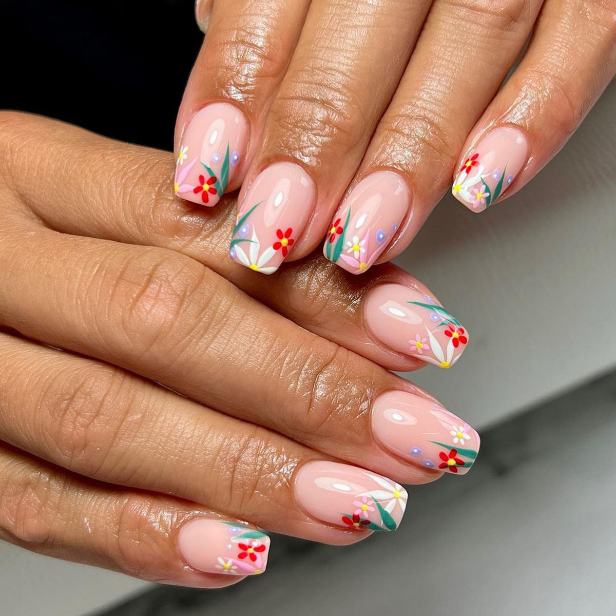 All That Matters Short Coffin Multicolor Floral Press On Nails