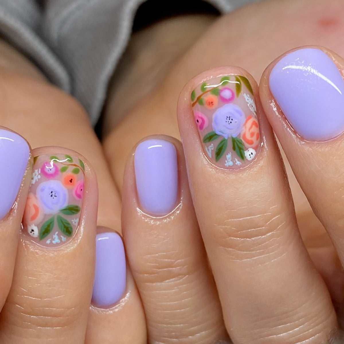 Walk Through The Garden Short Squoval Multicolor Floral Press On Nails