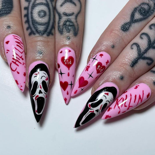 Just Chillin Medium Stiletto Pink Halloween Press On Nails