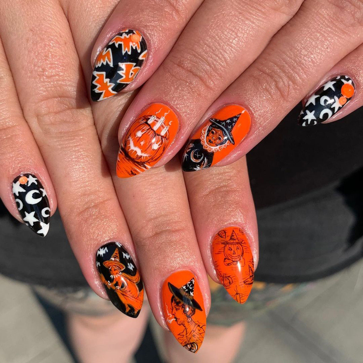 Goody Proctor Short Stiletto Orange Halloween Press On Nails