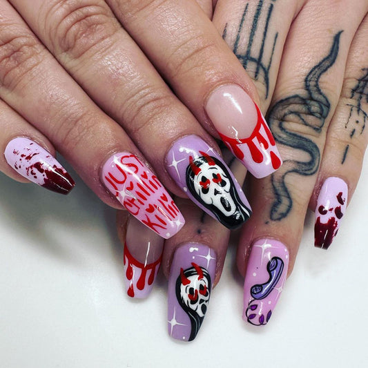 Just Chillin Killin Medium Coffin Purple Halloween Press On Nails