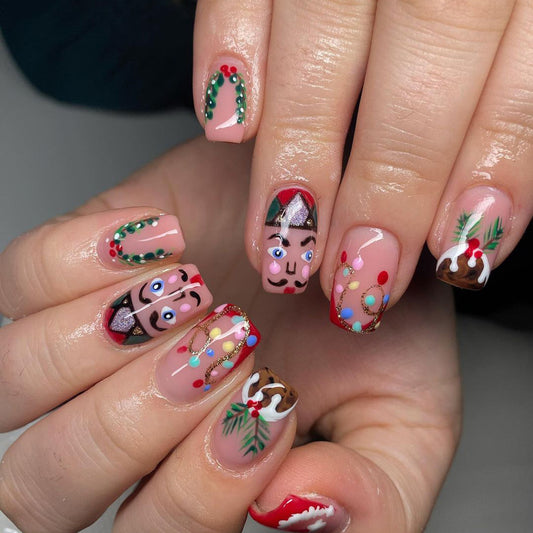 Nutcracker Ballet Medium Coffin Multicolor Holiday Press On Nails