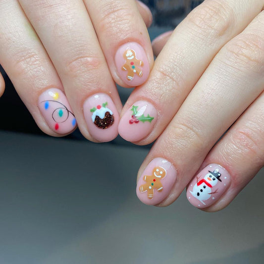 All Of The Christmas Activities Short Round Multicolor Holiday Press On Nails