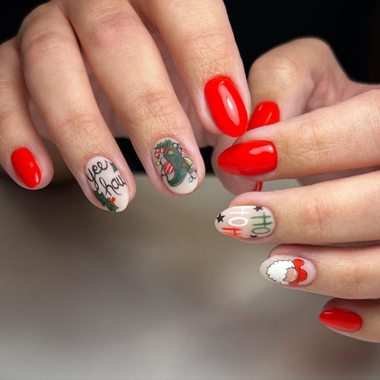 A Very Texas Christmas Medium Round Multicolor Holiday Press On Nails