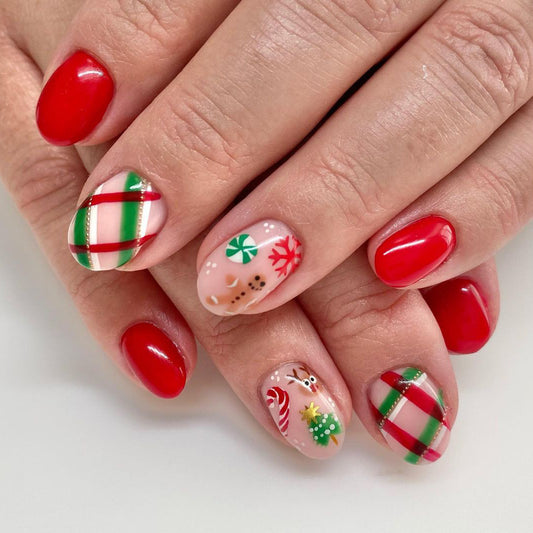 Every Christmas Time Medium Round Multicolor Holiday Press On Nails