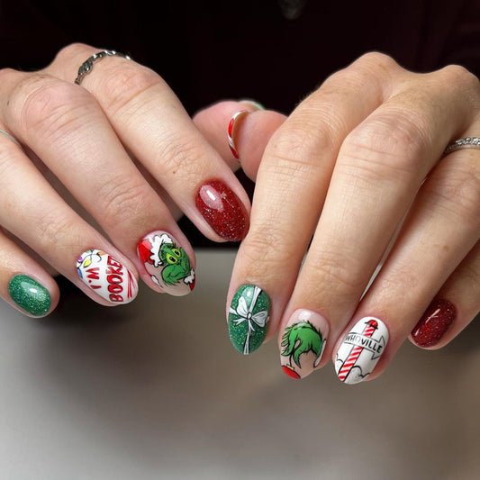 Whoville This Way Short Round Multicolor Holiday Press On Nails